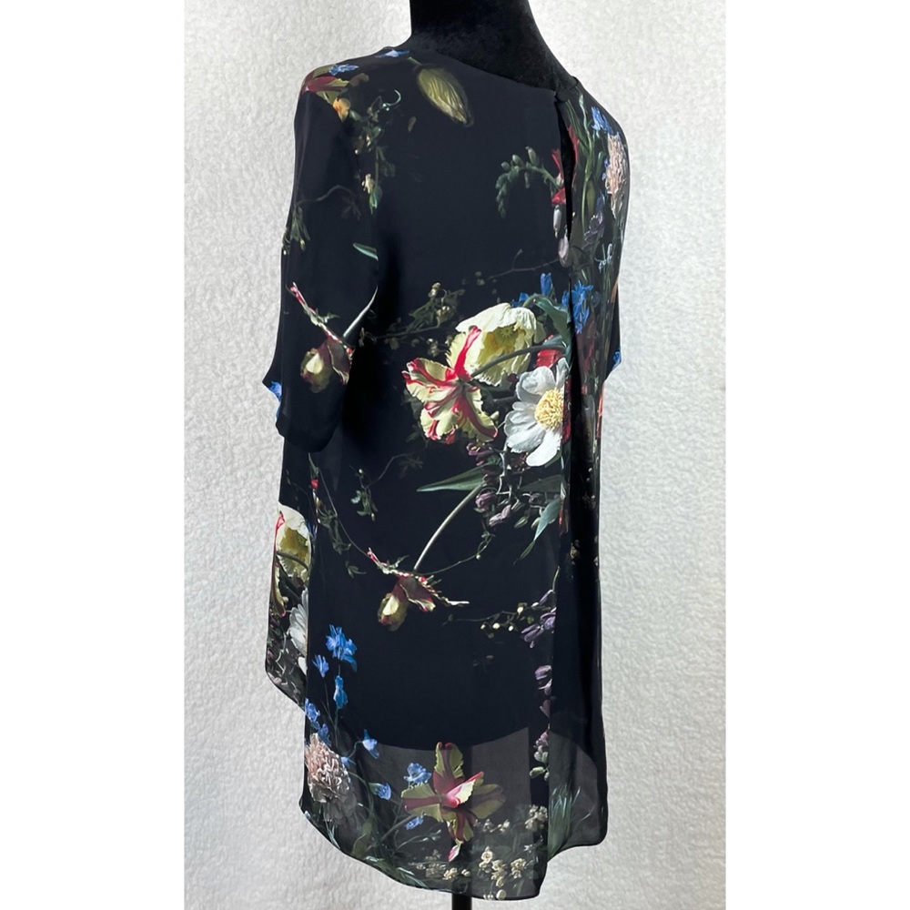 ADAM LIPPES • Black/Multi Floral Print Silk T-Shirt Blouse, 0 - Picture 4 of 13